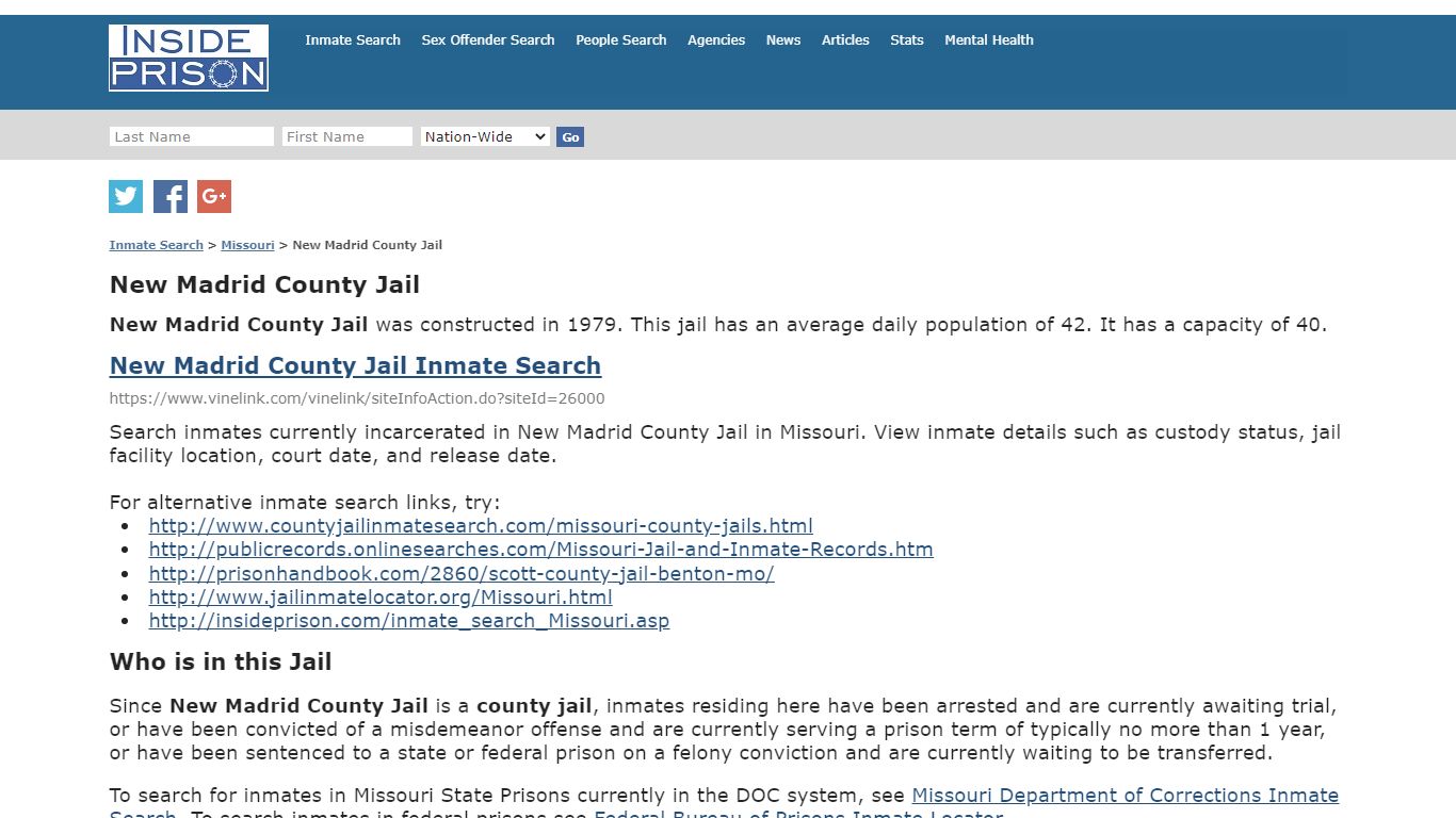 New Madrid County Jail - Missouri - Inmate Search - Inside Prison
